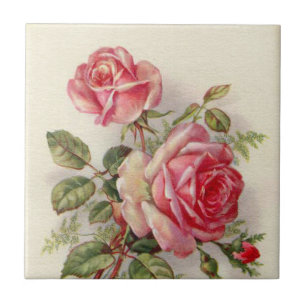 Rosa Rose mit Blumen, Vintage Wohngestaltung Fliese