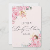 Rosa Rose mit Blumenmotiven Kinderdusche Einladung (Rückseite)