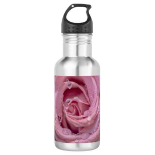 Rosa Rose mit Dewdrops Edelstahlflasche
