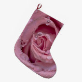Rosa Rose mit Dewdrops Großer Weihnachtsstrumpf (Vorderansicht (hängend))