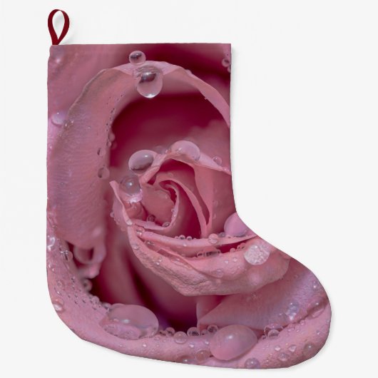 Rosa Rose mit Dewdrops Großer Weihnachtsstrumpf (Vorderseite)