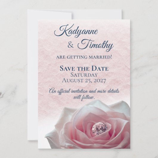 Rosa Rose mit Diamanthochzeit Save The Date (Vorderseite)