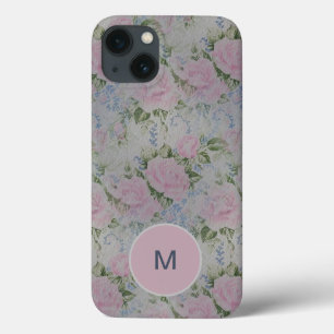 Rosa Rose mit floraler Vintag Name Monogram Case