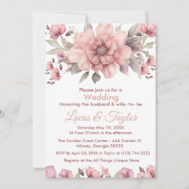 Rosa Rose mit Grünpflanzen Einladung zur Hochzeit