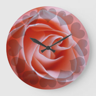 Rosa Rose mit Herz Große Wanduhr