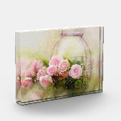 Rosa Rose mit Korb Fotoblock (Links)