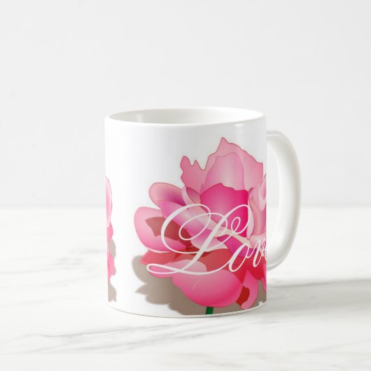 Rosa Rose mit Liebe Kaffeetasse (VorderseiteRechts)