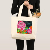 Rosa Rose mit orangefarbener Aquarellkunst Jumbo Stoffbeutel (Vorderseite (Produkt))