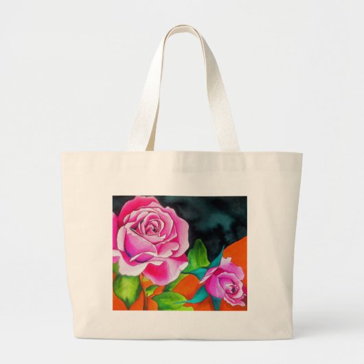 Rosa Rose mit orangefarbener Aquarellkunst Jumbo Stoffbeutel (Vorne)