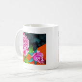 Rosa Rose mit orangefarbener Aquarellkunst Kaffeetasse (Vorderseite Links)