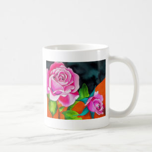 Rosa Rose mit orangefarbener Aquarellkunst Kaffeetasse