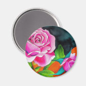 Rosa Rose mit orangefarbener Aquarellkunst Magnet (Vorderseite/Rückseite)