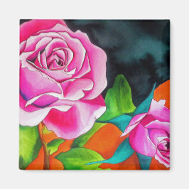 Rosa Rose mit orangefarbener Aquarellkunst Magnet