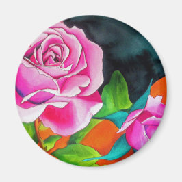 Rosa Rose mit orangefarbener Aquarellkunst Magnet