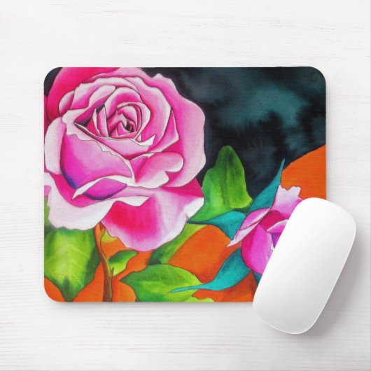 Rosa Rose mit orangefarbener Aquarellkunst Mousepad (Mit Mouse)