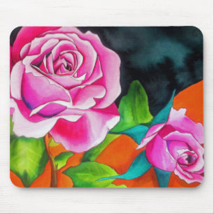 Rosa Rose mit orangefarbener Aquarellkunst Mousepad