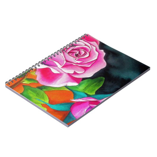 Rosa Rose mit orangefarbener Aquarellkunst Notizblock (Linke Seite)