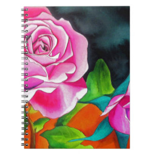Rosa Rose mit orangefarbener Aquarellkunst Notizblock