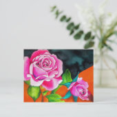 Rosa Rose mit orangefarbener Aquarellkunst Postkarte (Stehend Vorderseite)