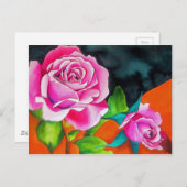 Rosa Rose mit orangefarbener Aquarellkunst Postkarte (Vorne/Hinten)
