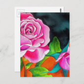 Rosa Rose mit orangefarbener Aquarellkunst Postkarte (Vorne/Hinten)