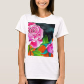 Rosa Rose mit orangefarbener Aquarellkunst T-Shirt (Vorderseite)
