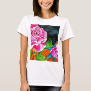 Rosa Rose mit orangefarbener Aquarellkunst T-Shirt