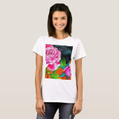 Rosa Rose mit orangefarbener Aquarellkunst T-Shirt (Vorne ganz)