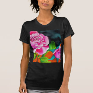Rosa Rose mit orangefarbener Aquarellkunst T-Shirt