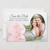 Rosa Rose mit Oval Foto Romantische Hochzeit Save The Date (Vorderseite)