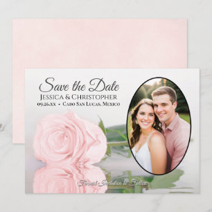 Rosa Rose mit Oval Foto Romantische Hochzeit Save The Date