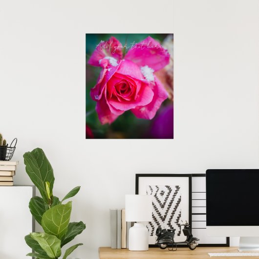 Rosa Rose mit Schneeflocken Poster (Heimbüro)