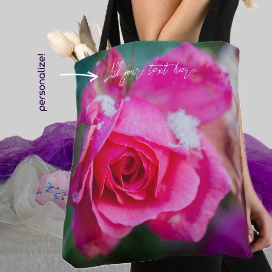 Rosa Rose mit Schneeflocken Tasche