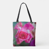 Rosa Rose mit Schneeflocken Tasche (Rückseite)