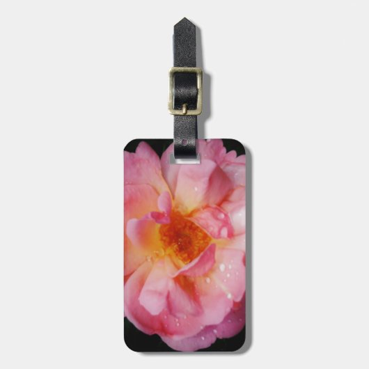 Rosa Rose mit schwarzem Hintergrund/ Taubenschlag Gepäckanhänger (Vorderseite vertikal)