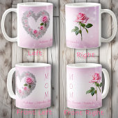 Rosa Rose mit silberbrauner Herzmuskel Mama Kaffeetasse