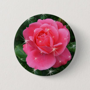 Rosa Rose mit Sternen Button