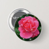 Rosa Rose mit Sternen Button (Vorne & Hinten)