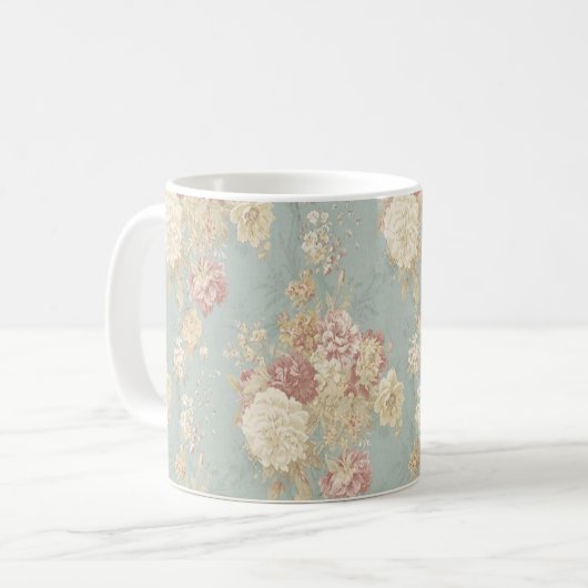 Rosa Rose mit weißem Rosa im Hintergrund Kaffeetasse (Vorderseite Links)