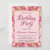 Rosa Rose Monogram Birthday Party Einladung (Vorderseite)