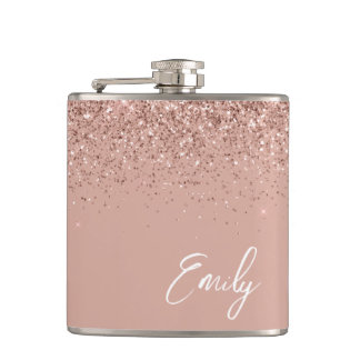 Rosa-Rose-Monogram-Glitzer-Flasche Flachmann