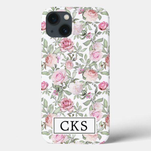Rosa Rose Monogramm Rosenblume Initial Elegant Case-Mate iPhone Hülle (Rückseite)