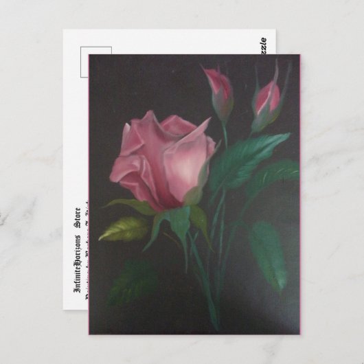 Rosa Rose n Buds Postkarte (Vorne/Hinten)