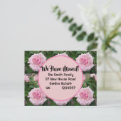 Rosa Rose Neue Adresse Postkarte, wir bewegen uns Postkarte (Stehend Vorderseite)
