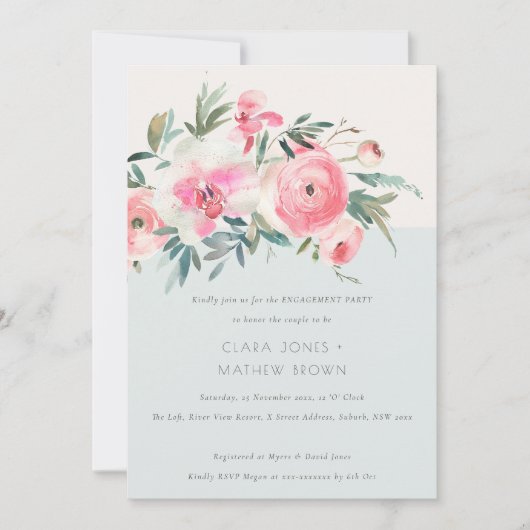 Rosa Rose Orchid Verlobung Einladung (Vorderseite)