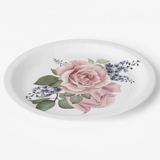 Rosa Rose Pappteller (Schrägansicht)