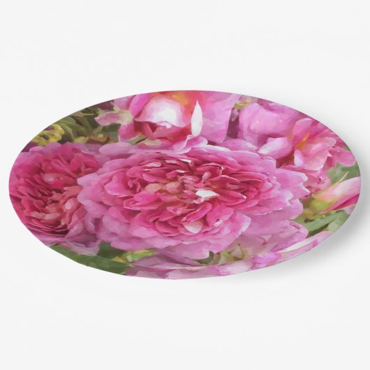 Rosa Rose Pappteller (Schrägansicht)