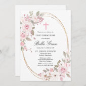 Rosa Rose Peony Floral Erste Heilige Kommune Einladung (Vorne/Hinten)