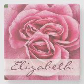 Rosa Rose personalisiert Steinuntersetzer (Vorderseite)