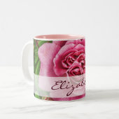 Rosa Rose personalisiert Zweifarbige Tasse (Vorderseite Links)